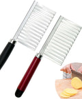 Two stainless steel crinkle-cut vegetable slicers with black and red handles for crinkle fries
