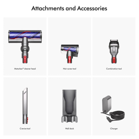 Attachments for V11 Cordless Stick Vacuum Built For Whole Home Cleaning With Up To 60 Minutes Run Time Three Power Modes Auto Eco Boost And 60 Percent More Power Lightweight Beast Of A Cleaner With Large Capacity Bin In Nickel And Blue