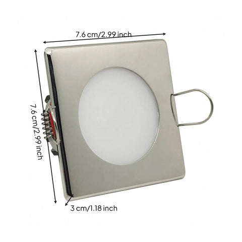 predolo Square LED Recessed Light Dimmable Indoor Lighting Spring Clip, 5W, chrome finish, 7.6 cm square, 3 cm depth