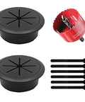 2 Pack Desk Grommet 2 Inch 50 Mm Hole Cover For Cables Black Desk Cord Hole Cover For Office And Home Table Cable Grommet With 1 Hole Saw Drill Attachment And 6 Cable Ties ABS Engineering Durable kit