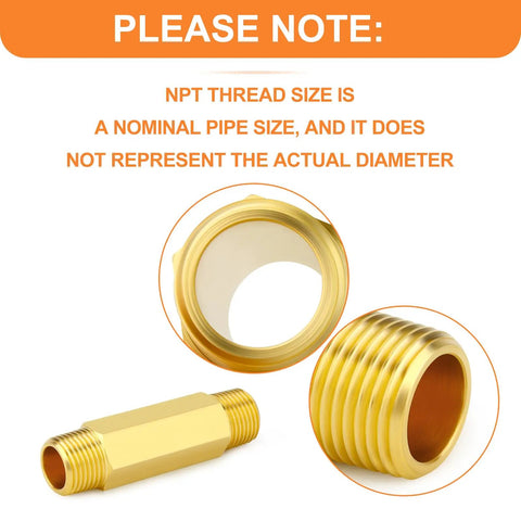 Forged Brass Long Nipple Three Eighths NPT Male To Three Eighths NPT Male Pipe Fitting Hex Nipple Connector Three Inch Length