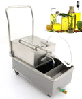 Commercial Workhorse Stainless Steel Deep Fryer Oil Filter Machine 55 Gallon Mobile Filtration Cart High Flow Pump side view.