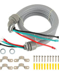 1/2 Inch Power Whip Assembly Kit With 3 Conductor 10 Gauge Preassembled AC Whip, Nonmetallic Liquid Tight Flexible Conduit, 4 Foot Length.
