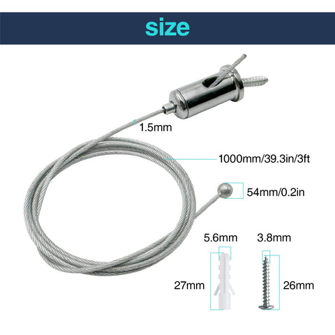 30 Pack Hexagon Garage Light Suspension Cables Kit 1m Stainless Steel Wire Rope With Auto Lock featuring size dimensions