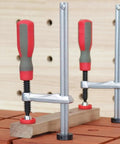 Rock Solid 2 Pack Adjustable Bench Dog Clamps For Three Quarters Inch Dog Holes On MFT Tables Holds Tight For Routing Drilling And Sanding Stable Holdfast Style Woodworking Tools on wooden workbench