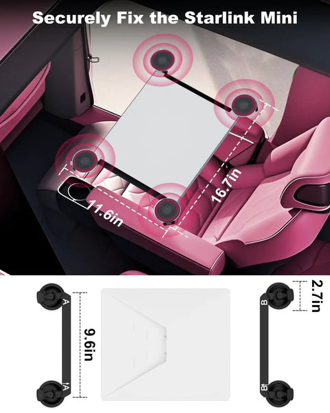 Built Tough Starlink Mini Suction Cup Mount For Car Windows Sunroof Tracks With Two Heavy Duty Holders, 16.7in x 11.6in.