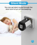 Keyless Entry Smart Door Lock With Bluetooth And App Control No Keys Needed, keypad detail showing silent mode feature