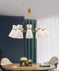 White Horn Pendant Chandelier Featuring Brass Accents And Glass Shades Adjustable Hanging Chain For Modern Farmhouse Living Room Bedroom Hallway Decor Eye Catching Statement Piece Amp Up Your Space Vibe Today, five white glass shades with brass accents.