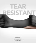 Heavy Duty Black Nitrile Gloves 4 Mil Large 100 Count Powder Free Latex Free Food Safe demonstrating tear resistance and elasticity.