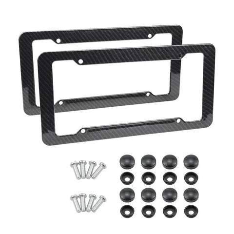 Legit Carbon Fiber License Plate Frame Set For Front And Rear Tag Holder with screws and pads for installation.