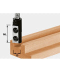 Straight Shooting Heavy Duty Reversible Blade Groove Cutter With 8Mm Shaft cutting a clean groove in a hardwood template.