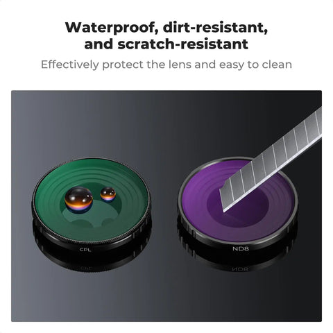ND And CPL Filter Kit For Osmo Action 5 Pro And Osmo Action 4, 4 Pack Screw On Neutral Density Filters ND8 ND16 ND32 With CPL showing waterproof surface and metal frame