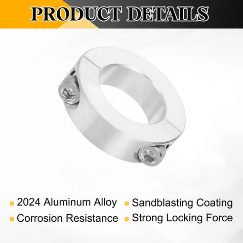 Rock Solid Two Piece Double Split Shaft Collars With Tight Set Screws 1.125 Inch Bore And 1.875 Inch Outer Diameter Crafted From Workhorse Grade 2024 Aluminum Alloy, showing secure clamping design.