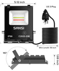 RGB LED Flood Light 400W Equivalent Outdoor Indoor Color Changing Wall Light with dimensions and US 3-plug