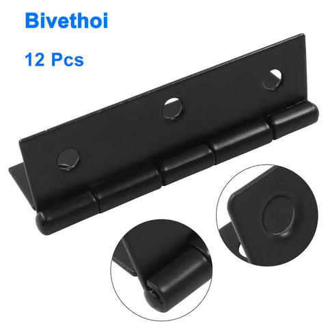 Top Tier Black Metal Butt Hinges, Smooth Folding Action Measures Two Point Three Six By One Point Four Two Inches in black steel.