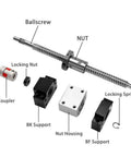 Heavy Duty 1500mm C5 Ball Screw SFU1605 Kit With Preloaded Anti Backlash Nut shown with components like coupler and supports.
