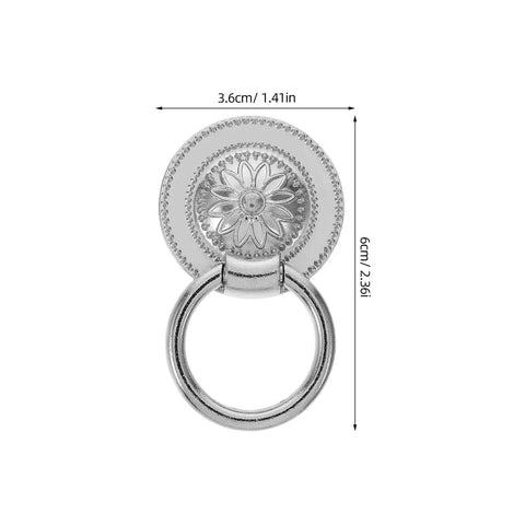 Antique Floral Cabinet Pulls Set Of 4, 36mm Vintage Metal Drawer Handles with chrysanthemum motif shown in silver finish