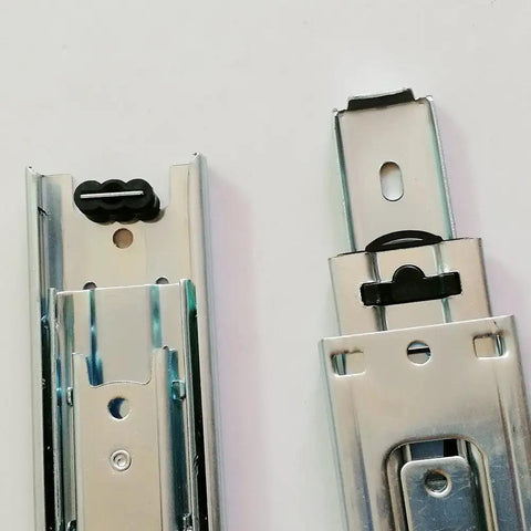 Pro Level Heavy Duty Full Extension Drawer Slides Six Inch Telescopic Ball Bearing Cabinet Rails showcasing glossy metal finish and roller design.