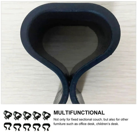 Close-up of black Outdoor Wicker Furniture Clips Set 10 pcs showing multifunctional rattan sofa fasteners for patio use.