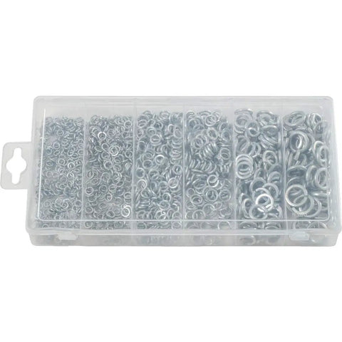 Heavy Duty Spring Washer Assortment Kit Built Tough For Garage Hustles And Auto Repair Projects Featuring Locking Discs In Metric Sizes M3 Through M10 With A Solid Pack Of 1200 Pieces in a clear organizer.