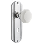 Retro Deco Plate With Keyhole Waldorf White Milk Glass Knob For Interior Doors, Vintage Style Double Dummy Set In Bright Chrome Finish