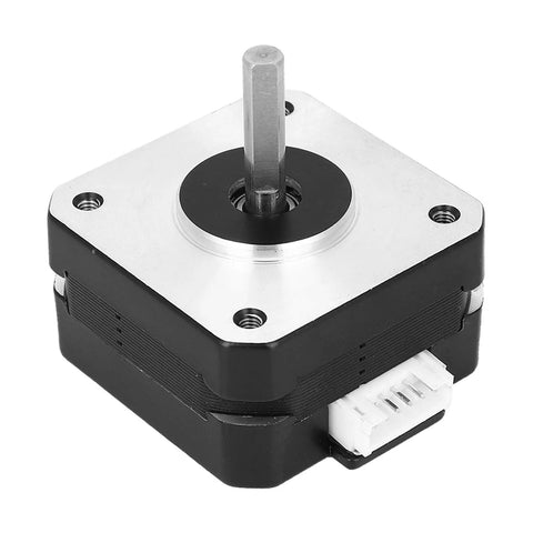 Front view of 17HS4023 Nema 17 stepper motor with alloy housing, 12V 0.7A, 4-wire, white connector