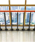 Heavy Duty Metal Hand Railing Spindles With Rock Solid Square Stair Balusters And Two Hundred Seventy Degree Pivot Bracket For Top Shelf Porch Deck Banisters Indoors Or Outdoors Ninety Centimeters One Pack installed in modern balcony overlooking city.