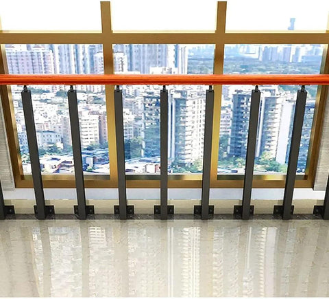 Heavy Duty Metal Hand Railing Spindles With Rock Solid Square Stair Balusters And Two Hundred Seventy Degree Pivot Bracket For Top Shelf Porch Deck Banisters Indoors Or Outdoors Ninety Centimeters One Pack installed in modern balcony overlooking city.