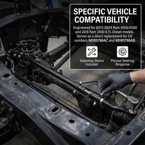 Beefed Up Heavy Duty Steering Center Link And Drag Link Assembly For Ram 4500 And 5500 Chassis Cab 2013 2024 Includes Adjusting Sleeve Inner And Outer Tie Rod Ends Compatible With 2018 Ram 2500 6 7L Diesel installed on chassis frame