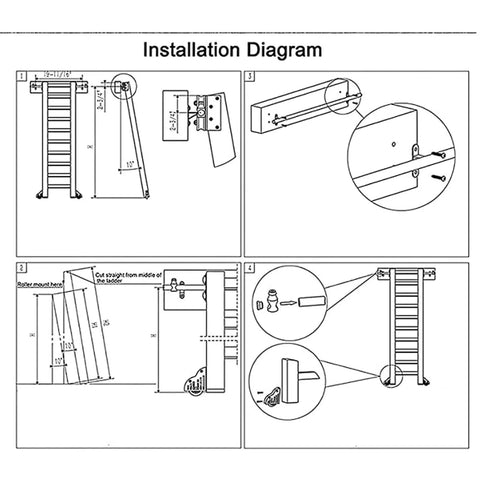 Installation diagram for Heavy Duty Sliding Barn Door Roller Hardware Kit Black Powder Coated Track System For 3.3ft To 20ft Doors