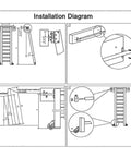 Installation diagram for Rolling Library Ladder Rail Kit With Sliding Hardware No Ladder Round Tube Track System For Mobile Garage And Closet Walls Carbon Steel Black Powder Coat 6.6ft 200cm Rust Proof And Noise Reducing Rollers Wall Mounted.