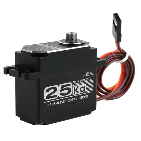 Built Tough 25Kg Brushless Digital Servo With Full Metal Gears crafted for heavy duty use and 360 spin for RC vehicles.