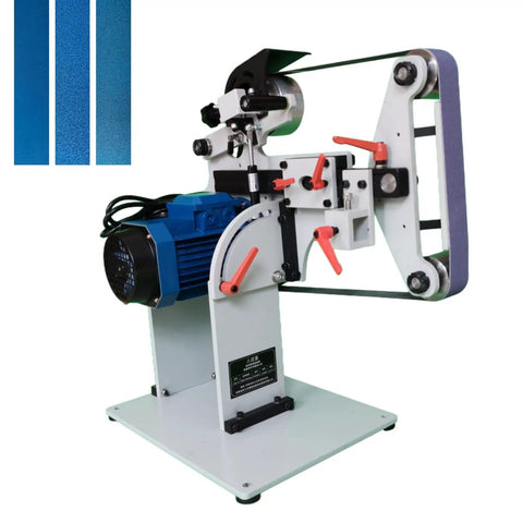 Badass 2X72 Belt Grinder With Vfd Variable Speed Control paired with three zirconia abrasive belts for metal grinding.