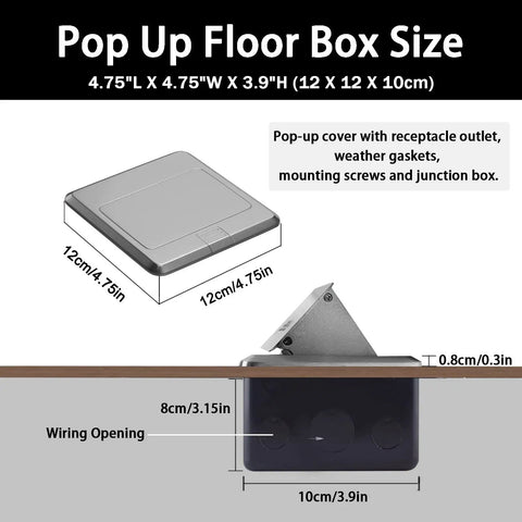 Pop Up Floor Box Waterproof Floor Outlet Kit With 20A USB Chargers And Tamper Resistant Receptacle Hidden Electrical Outlet