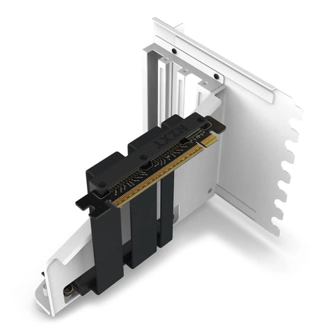 Vertical GPU Mounting Kit With 175mm PCIe 4x16 Riser Cable Heavy Duty Steel Bracket White GPU Holder angled view