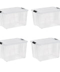60 Quart Clear Plastic Storage Bins With Secure Latching Lids Heavy Duty Stackable Tote Containers For Home Organization four pack