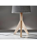 Eden Table Lamp With Natural Ash Wood Tripod Base, Textured Grey Felt Drum Shade, Black White Fabric Cord, rustic accent lighting