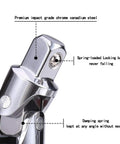 Close-up of Three Piece Universal Joint Socket Set With Chrome Vanadium Steel Swivel Adapters highlighting locking ball and damping spring.