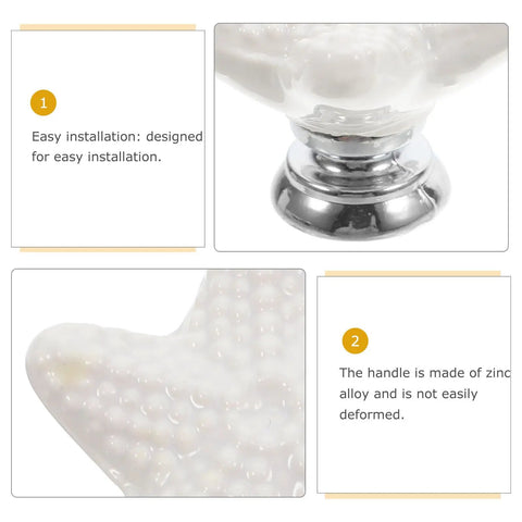 Close-up of Coastal Motif Ceramic Drawer Knob White Single Hole Cabinet Pull showing zinc alloy base and detailing