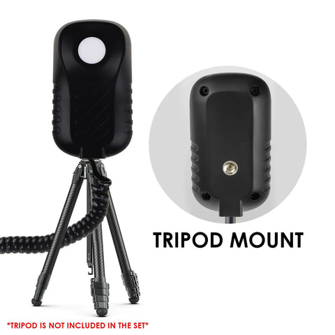 PAR Light Meter for LED Grow Lights with PPFD Data Logging, 400-700nm Range, Ultra Accurate Photosynthesis Readings, Perfect for Indoor Gardening and Aquarium Lighting Intensity Control, tripod mount view