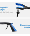 Foldable reacher grabber set with magnetic grip and ergonomic handle, ideal for picking metallic objects easily without bending.