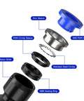 Pneumatic Fittings Quick Connect Push In Hose Adapters Pack 50Pcs Must Have All In One Kit Includes 4mm To 16mm Plastic PY12 Color Assorted Sizes For Air And Water Tube Connectors exploded view with zinc sleeve, POM cap, nylon shell