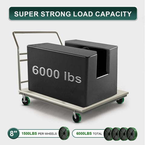 Heavy Duty Cast Iron Caster Wheels With Polyurethane Tread And Half Inch Bore Roller Bearing on cart holding 6000 lbs