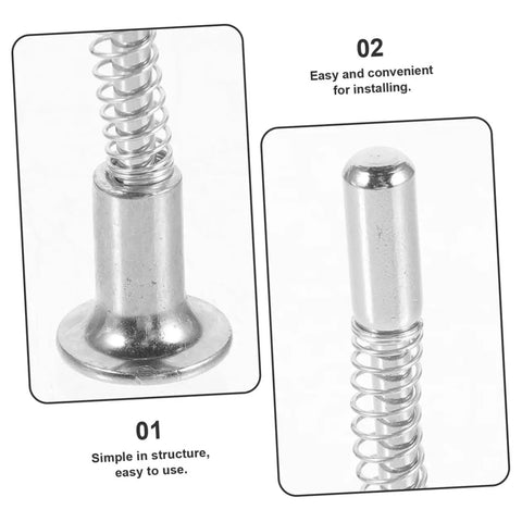 Close-up of spring-loaded plunger pins for crib latch replacement kit, durable iron hardware, showing simplicity and ease of use.