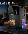 Countertop Nugget Ice Machine 33 Lbs Quick Freeze Cycle Producing Soft Chewable Squares With Hassle Free Push Button Start Self Drain Unit Brushed Steel Finish with drinks.