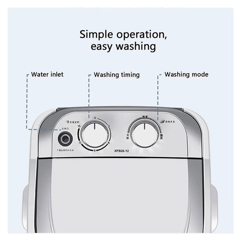 Portable Mini Washing Machine Single Tub Two Kg Capacity Perfect For College Dorms And Small Apartments Featuring Easy Timer Setup for smooth washing control panel.
