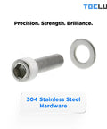 304 stainless steel hex screw and washer, highlighted hardware quality, TOCLUX brand.