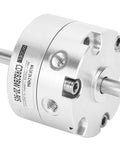 Close-up of a stainless steel 20mm mini rotary vane pneumatic actuator with mounting holes and exposed shaft