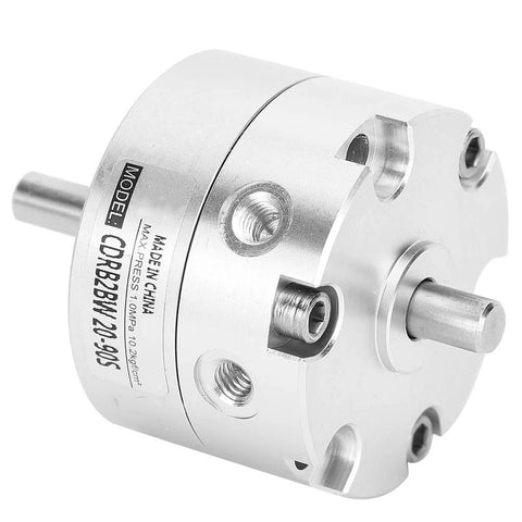 Close-up of a stainless steel 20mm mini rotary vane pneumatic actuator with mounting holes and exposed shaft