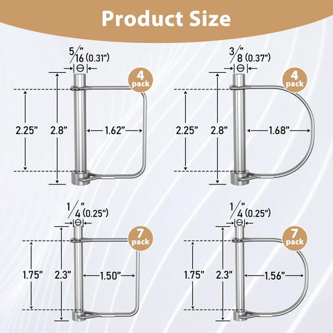 22 Piece Shaft Locking Pin Kit With Zinc Plated Beefed Up Heavy Duty Trailer Coupler Pins sizes 1/4, 5/16, 3/8 arch and square